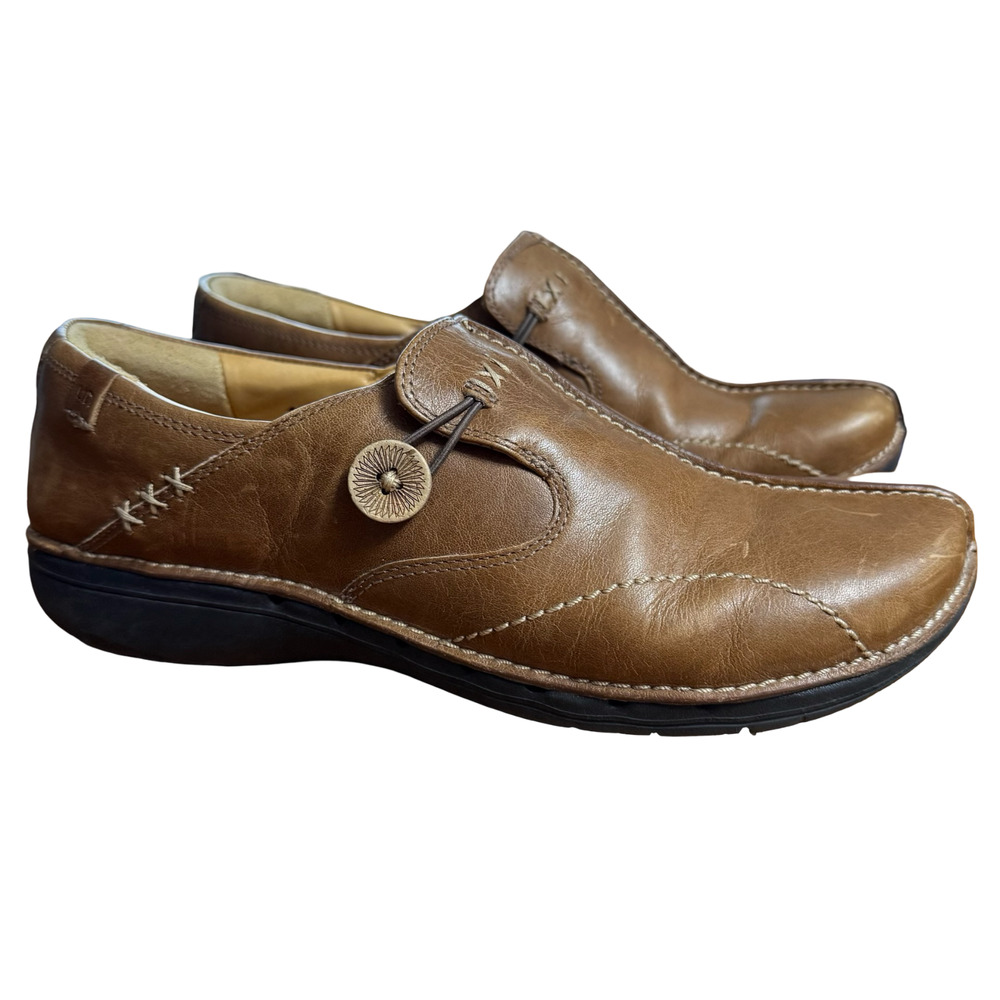 Clarks Unstructured Un Loop Tan Slip On Leather Loafers Comfort Shoes Flats 8 W